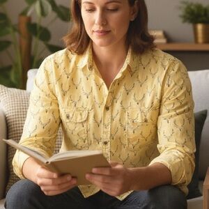 Barn Fly Trading Co Butter Yellow Deer Antler Button Down Top